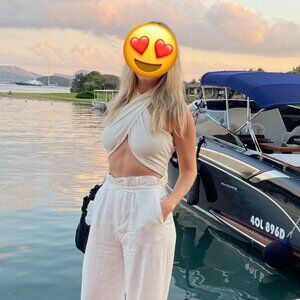 Cross-Wrap Halter Top - Beige/off white